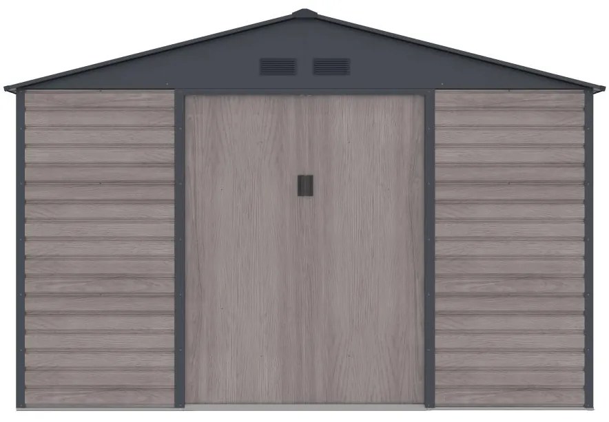 Metalowa wiata ogrodowa z ocynkowanej stali imitującej szare drewno 13,12 m² ADELMO