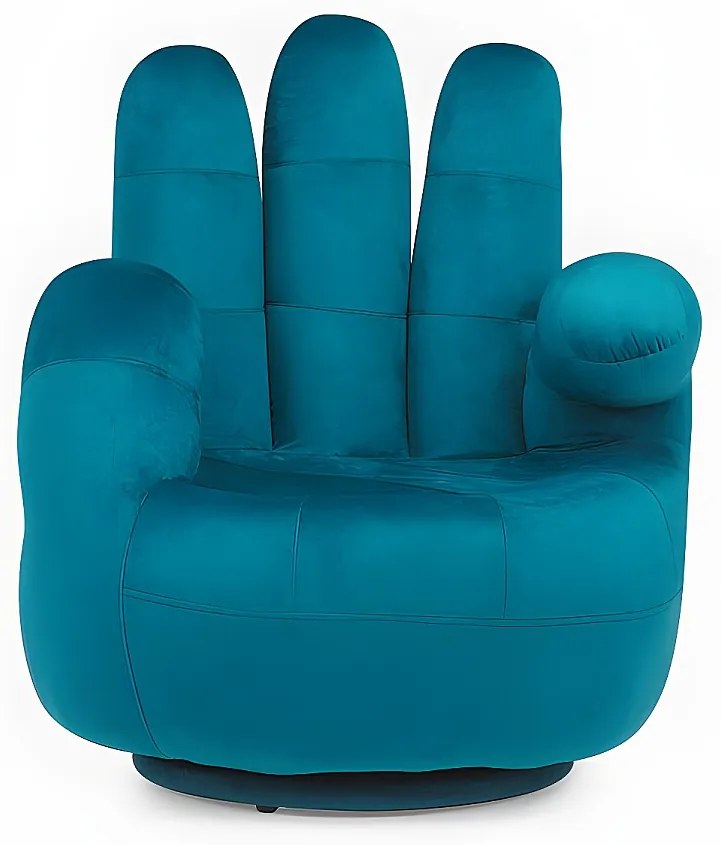 Fotel obrotowy w kształcie dłoni CATCHY z weluru - Niebieski