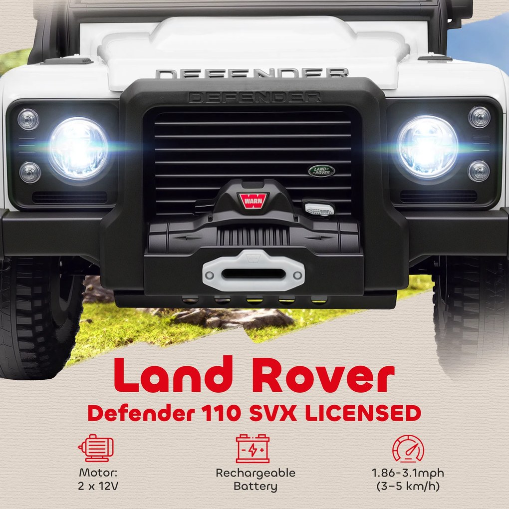 AIYAPLAY Elektryczny samochód dziecięcy, zasilany akumulatorem 12V, z pilotem, funkcją muzyczną, klaksonem, światłami LED, Biały