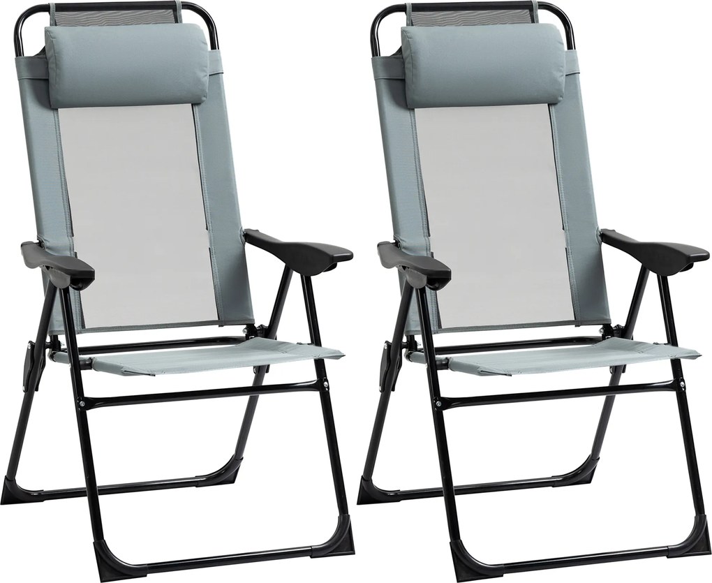 Outsunny Zestaw 2 składanych krzeseł, leżaki, odporny na warunki atmosferyczne, 5-poziomowa regulacja oparcia, konstrukcja metalowa, Szary