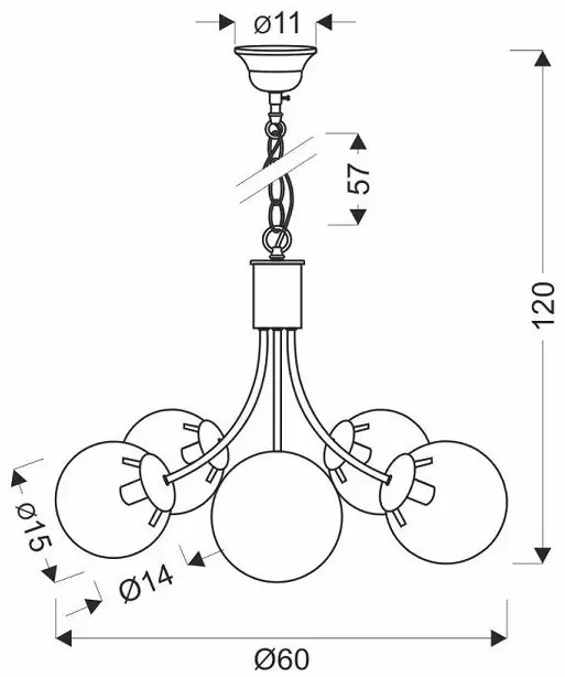 Pięcioramienna lampa wisząca ze szklanymi kloszami - 3X V121 L2-M65