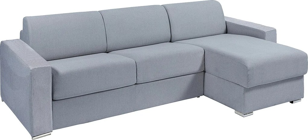 Rozkładana, uniwersalna , narożna kanapa z szarej tkaniny - Powierzchnia spania 140 cm - Materac 22 cm z pianką pamięciową - CALITO