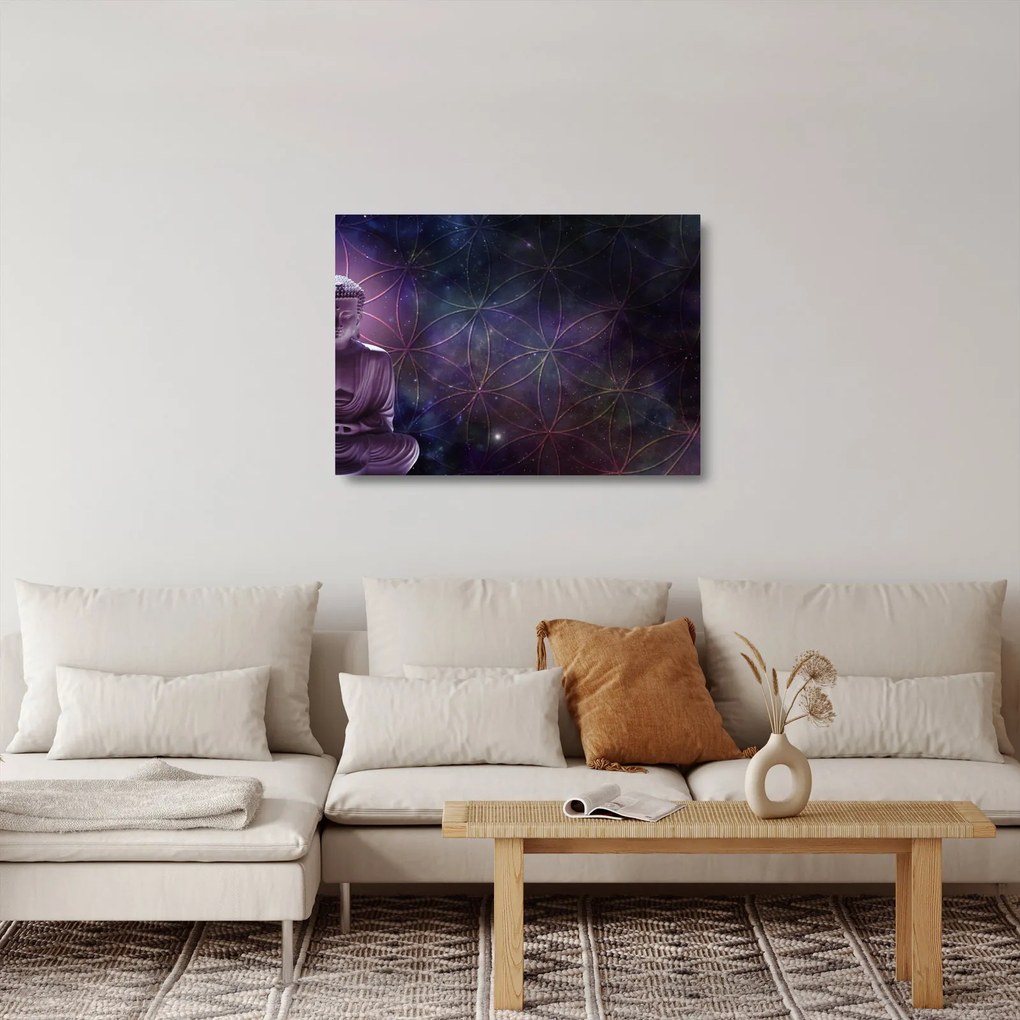 Obraz na szkle - Budda z kwiatami życia (70x50 cm)