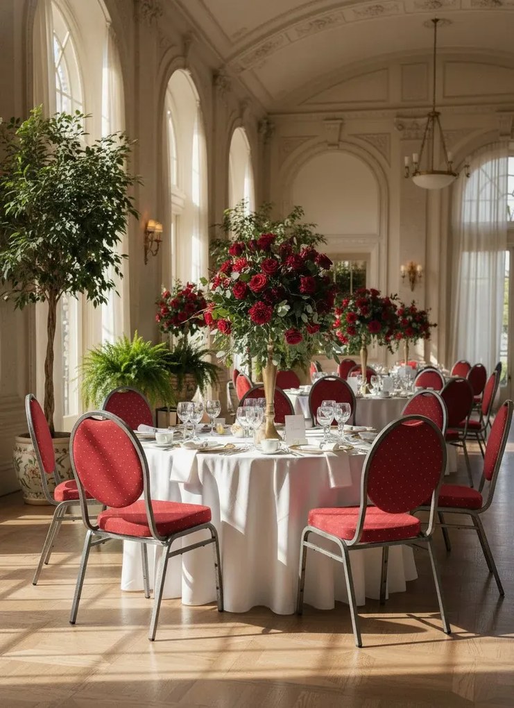 Czerwone sztaplowane krzesło do sali bankietowej B4-W68