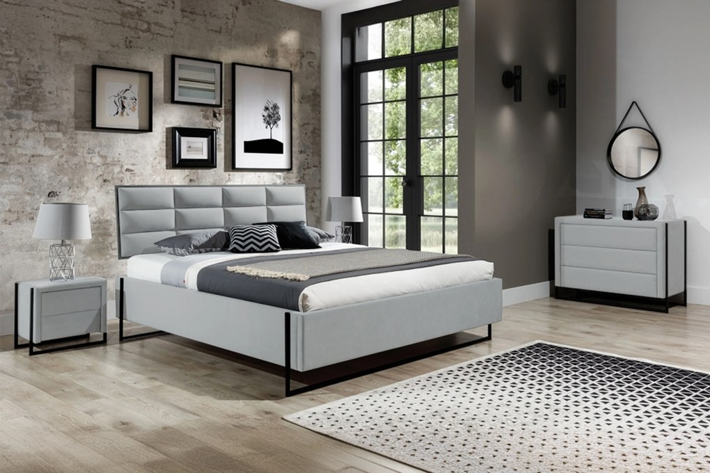 Łóżko tapicerowane Soft Loft 140x200 z pojemnikiem - welur popielaty Donna 3