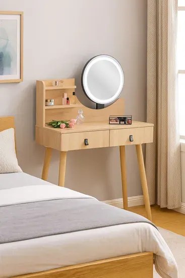 Skandynawska Toaletka Z Lustrem Led Dąb G2-E90