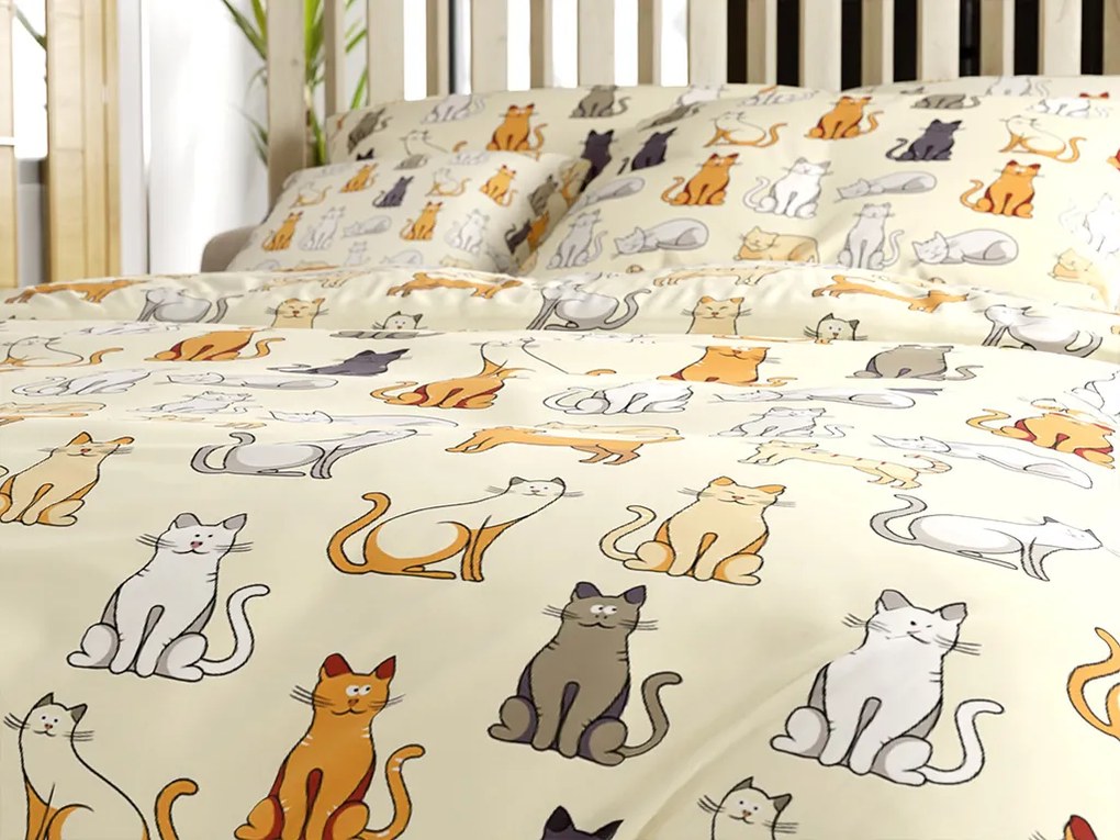 PrzytulneMieszkanie.pl PrzytulneMieszkanie.pl Bawełniana pościel COLORED CATS BLEND kremowa Rozmiar pościeli: 70 x 90 cm | 140 x 200 cm