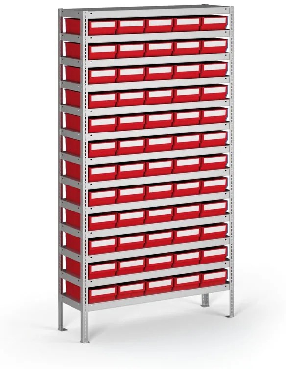 Regał z pojemnikami plastikowymi Shelfpoj., 2000x1000x400 mm, 60x poj. E
