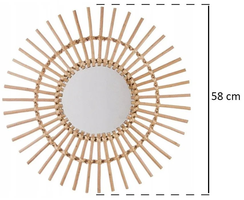 Lusterko ścienne SUN w plecionej oprawie, Ø 58 cm