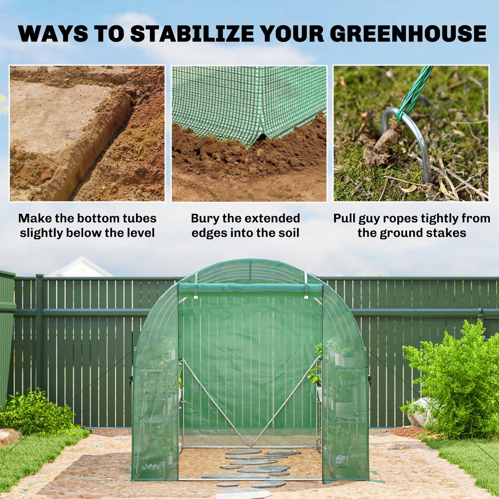 Outsunny Szklarnia ok. 2,7 x 2 x 2 m tunel foliowy z półkami, rolowane drzwi na zamek błyskawiczny, 6 okien siatkowych, wsporniki | Aosom PL