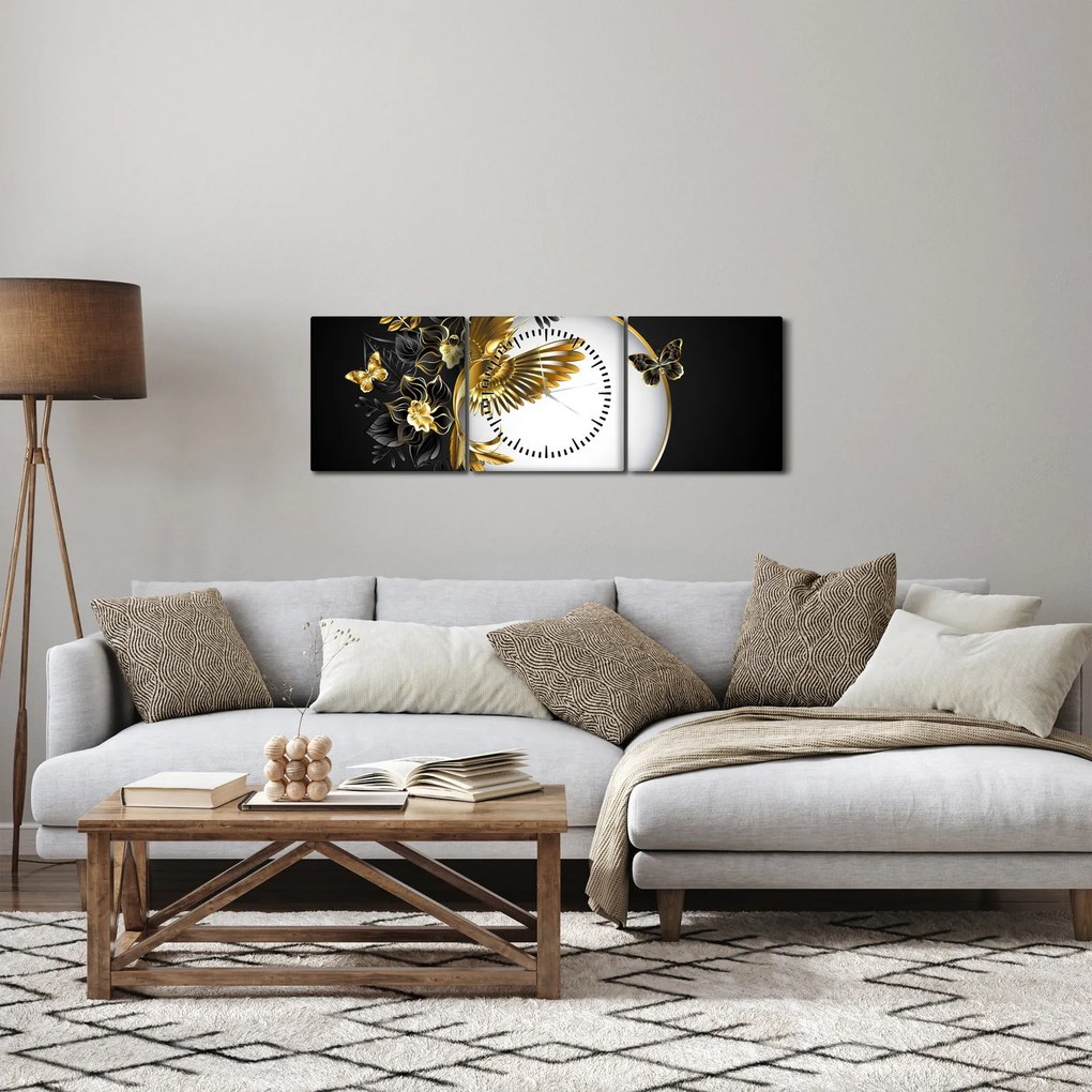 Obraz - Piłka ze złotymi motywami (z zegarem) (90x30 cm)