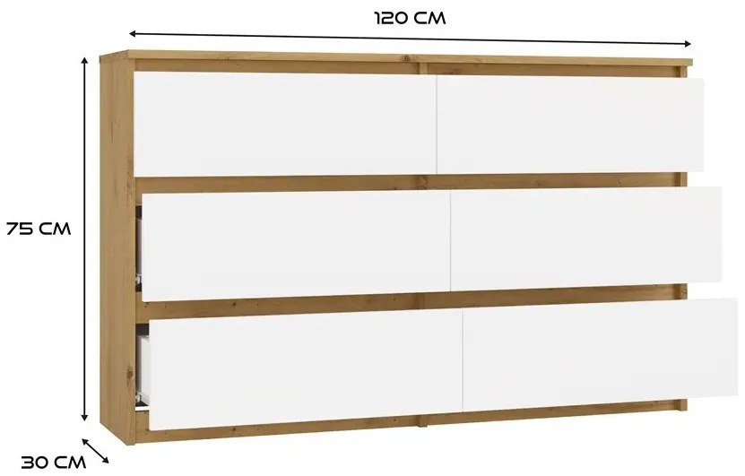 Nowoczesna podwójna komoda dąb artisan + biały - Berta 120 cm