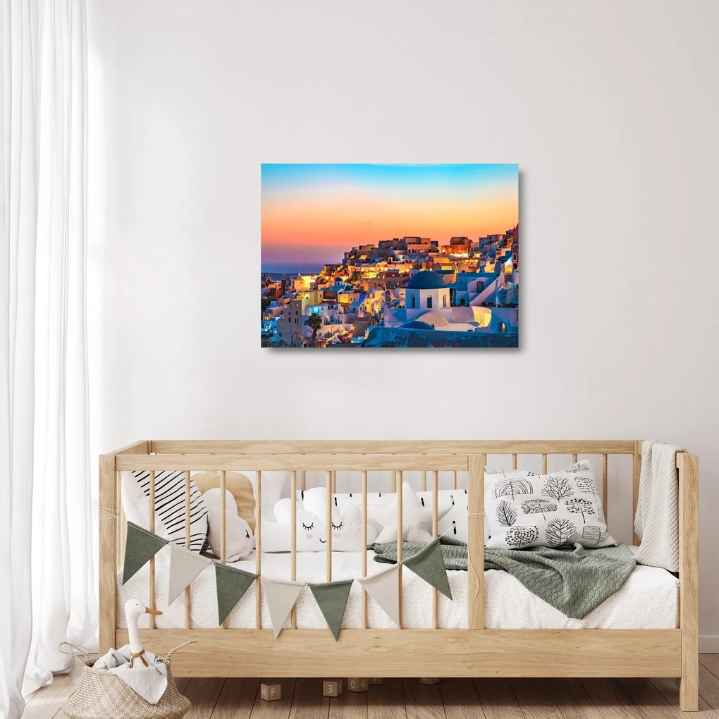 Obraz na szkle - Santorini o zmierzchu (70x50 cm)