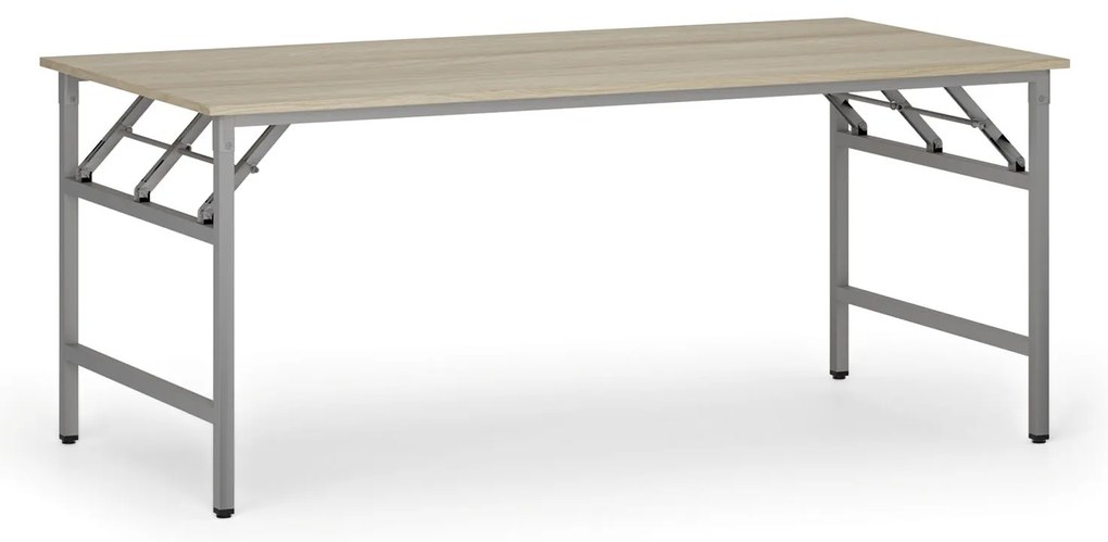 Stół konferencyjny FAST READY, 180x90 cm, szaro-srebrna podstawa, dąb naturalny