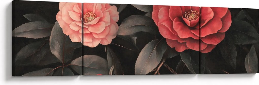 Obraz - Czerwone kwiaty na ciemnym tle (170x50 cm)
