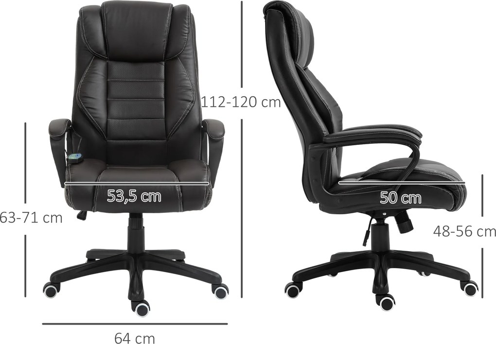 Vinsetto Krzesło biurowe z funkcją masażu, regulowany fotel dyrektorski, ergonomiczny fotel obrotowy, 6 punktów wibracyjnych, Brązowe