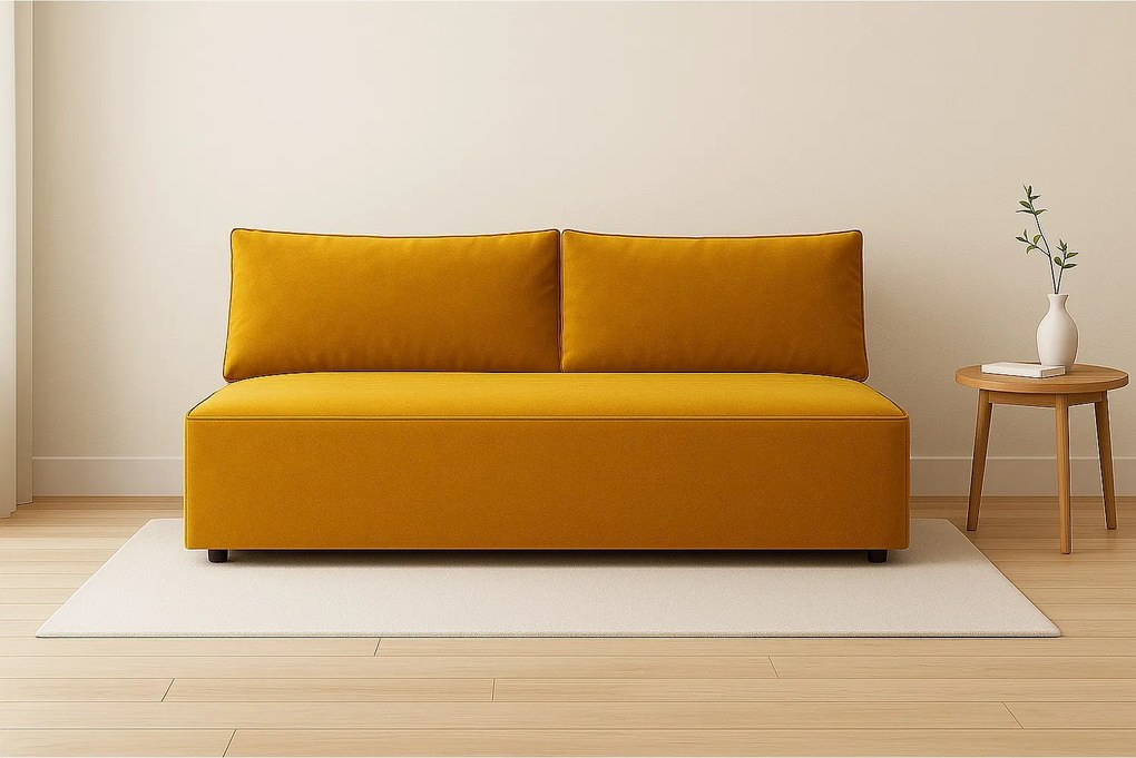 Sofa z funkcją spania i pojemnikiem DUO, tkanina Salvador, Żółty