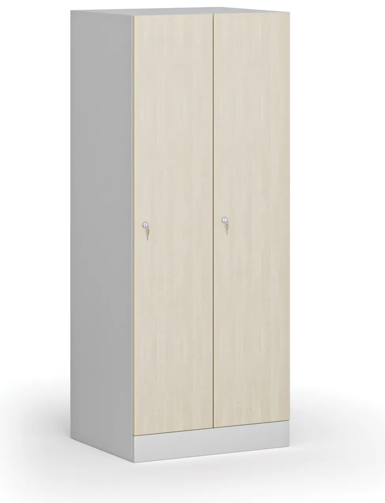 Szafa ubraniowa obniżona, 2-drzwiowa, 1500 x 600 x 500 mm, demontaż, zamek cylindryczny, drzwi laminowane, brzoza