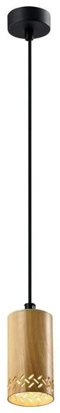 Czarna lampa wisząca z drewnianym kloszem ø 7 cm Tubo – Candellux Lighting