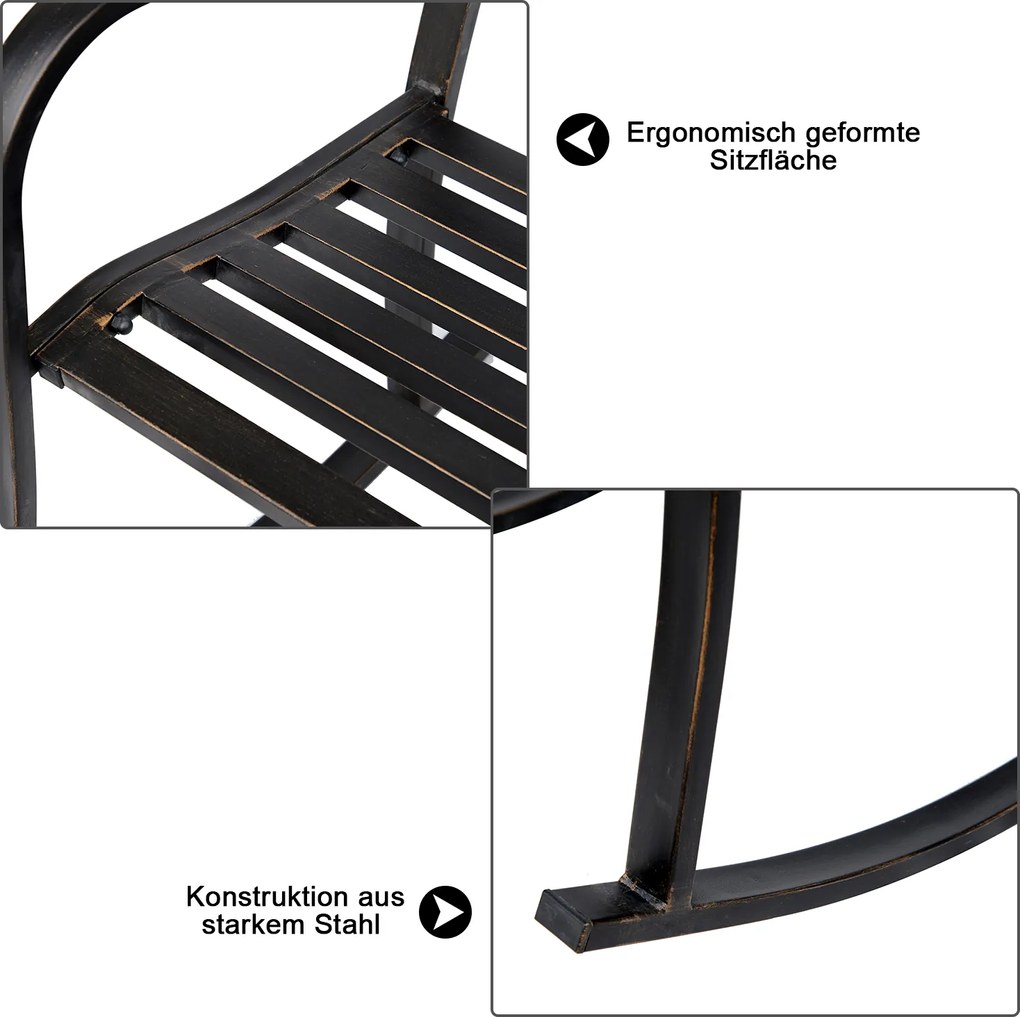 Outsunny Krzesło Bujane Ogrodowe Metalowe Antyczny Styl Brązowe Wygodne Siedzisko 60x73x85cm | Aosom PL