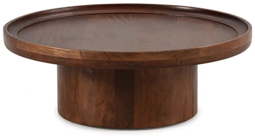 Ciemnobrązowy okrągły stolik z litego drewna mango 80x80 cm Giselle – MOME