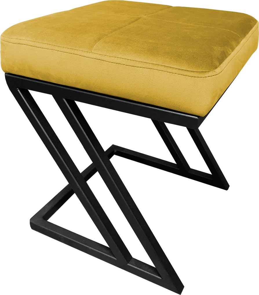Pufa ZETA tkanina Welur loft ławka podnóżek metal : Kolor Stelaża - Czarny , Kolor tkaniny - VELVET - MG15, Typ tkaniny - Velvet