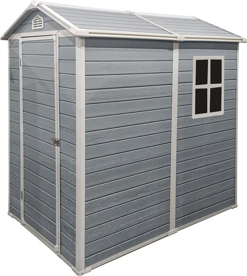 DOMEK NARZĘDZIOWY OGRODOWY 198x134x193 cm, Z TWORZYWA SZTUCZNEGO SCHOWEK NA NARZĘDZIA Z PODŁOGĄ I OKNEM HESLER 6040