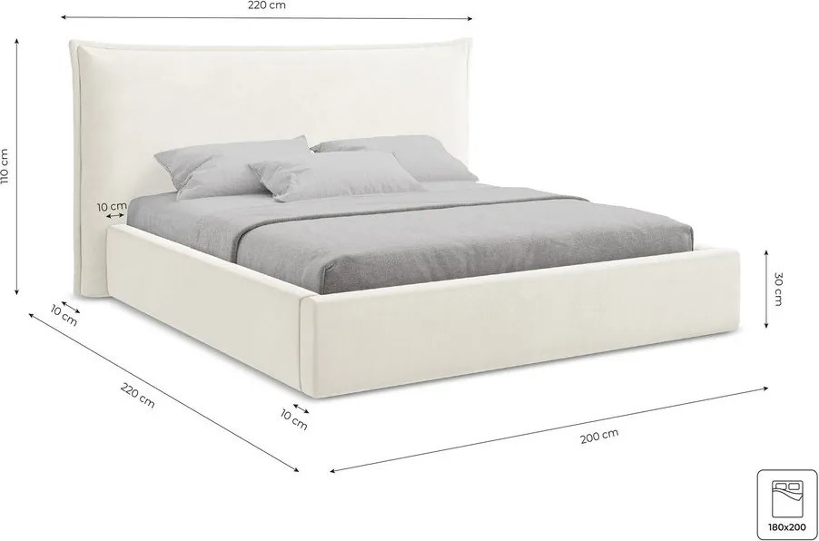 Beżowe tapicerowane łóżko dwuosobowe ze schowkiem i stelażem 180x200 cm Esala – Makamii