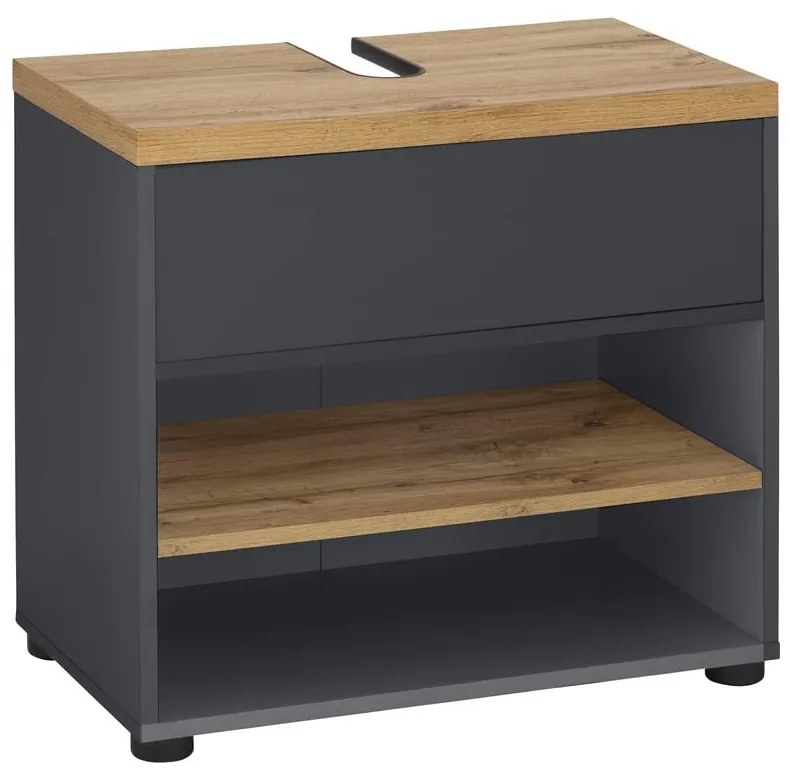 Antracytowa szafka pod umywalkę w dekorze dębu 60x57 cm Thessa – Støraa
