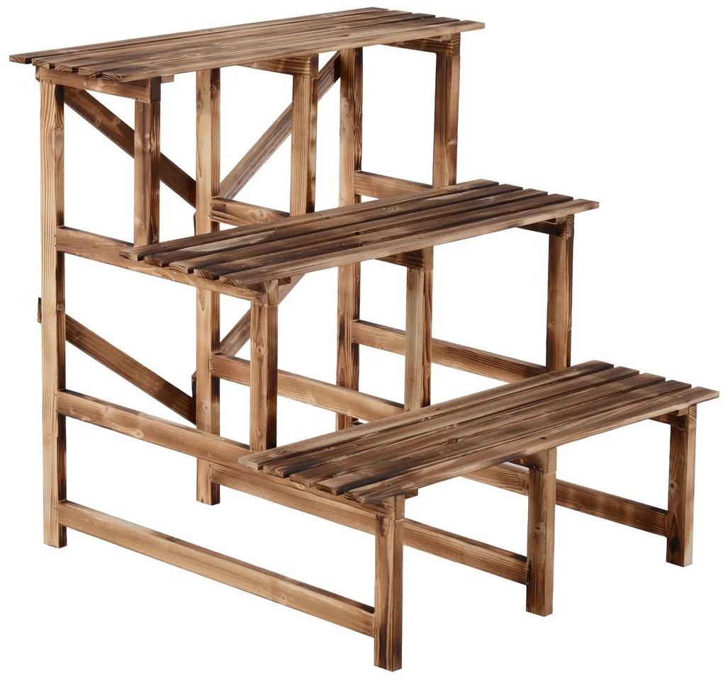 Outsunny regał na rośliny półka na kwiaty regał na kwiaty półka na rośliny stojak na kwiaty 3 stopnie drewno jodłowe kolor ciemnobrązowy 80 x 80 x 80 cm