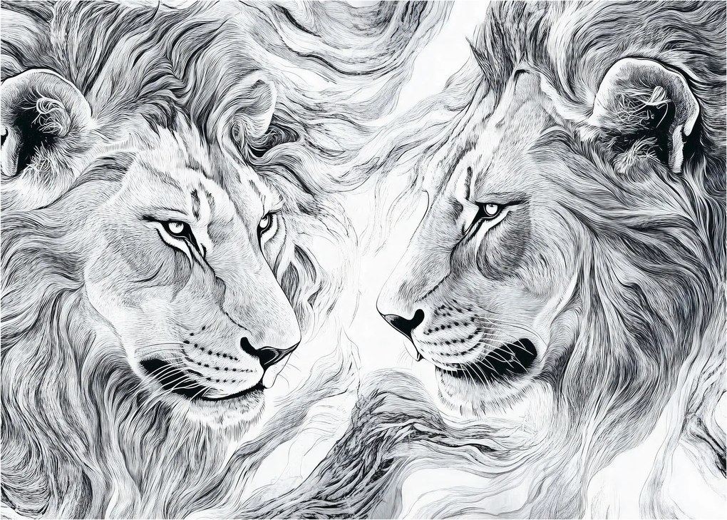 Obraz - Rysowane lwie głowy (70x50 cm)