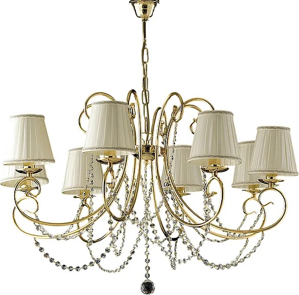 Żyrandol Magda 8-punktowy z żelaza w kolorze złotym z kloszami 118 Ø78 BL146-8-OR-PAR