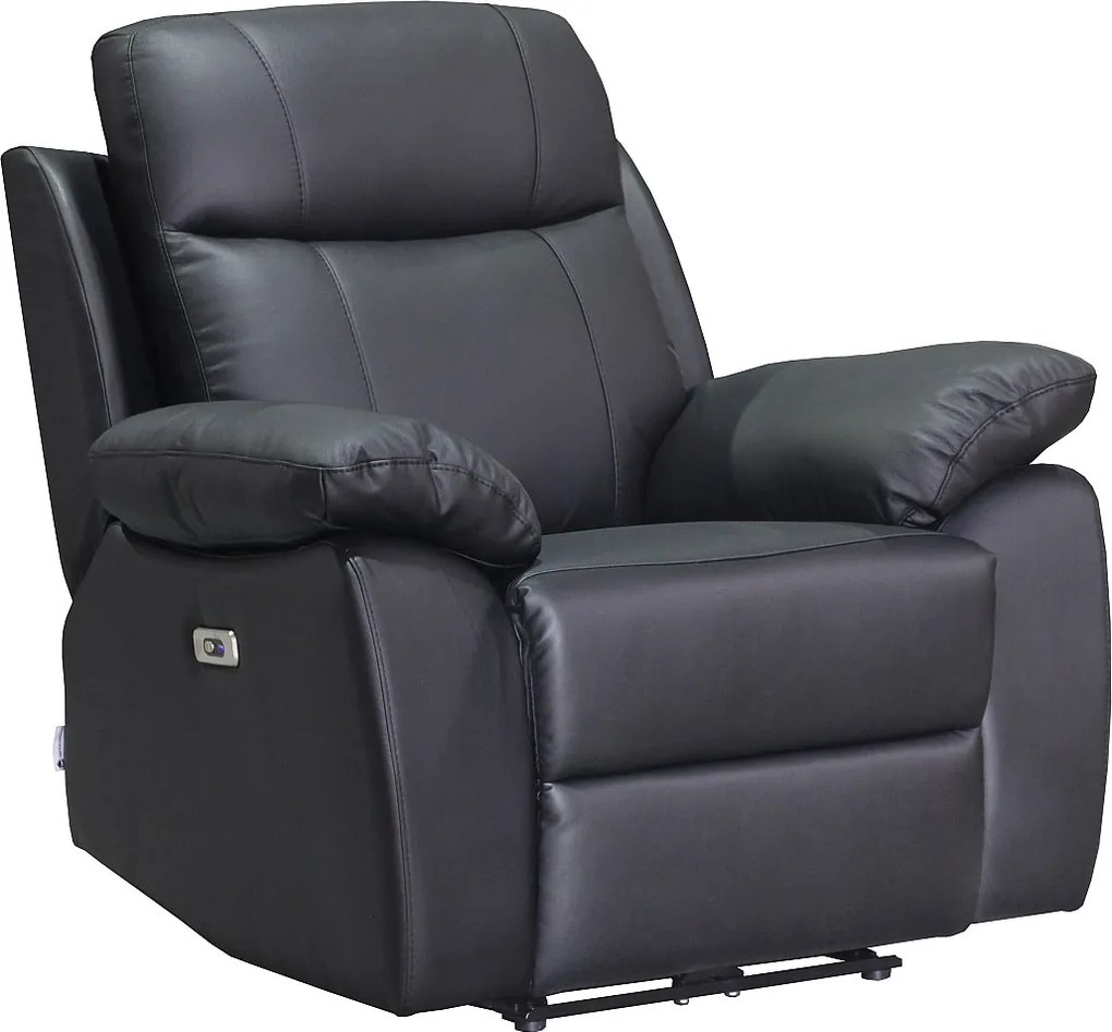 Fotel z elektryczną funkcją relaks ze skóry w kolorze czarnym VIPINO