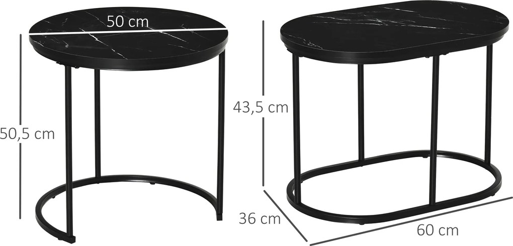 HOMCOM Zestaw 2 okrągłych stolików kawowych ze sztuczną stroną marmurową do 30 kg Czarny