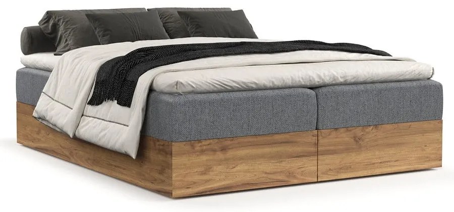 Szaro-naturalne łóżko boxspring ze schowkiem 160x200 cm Faro – Maison de Rêve