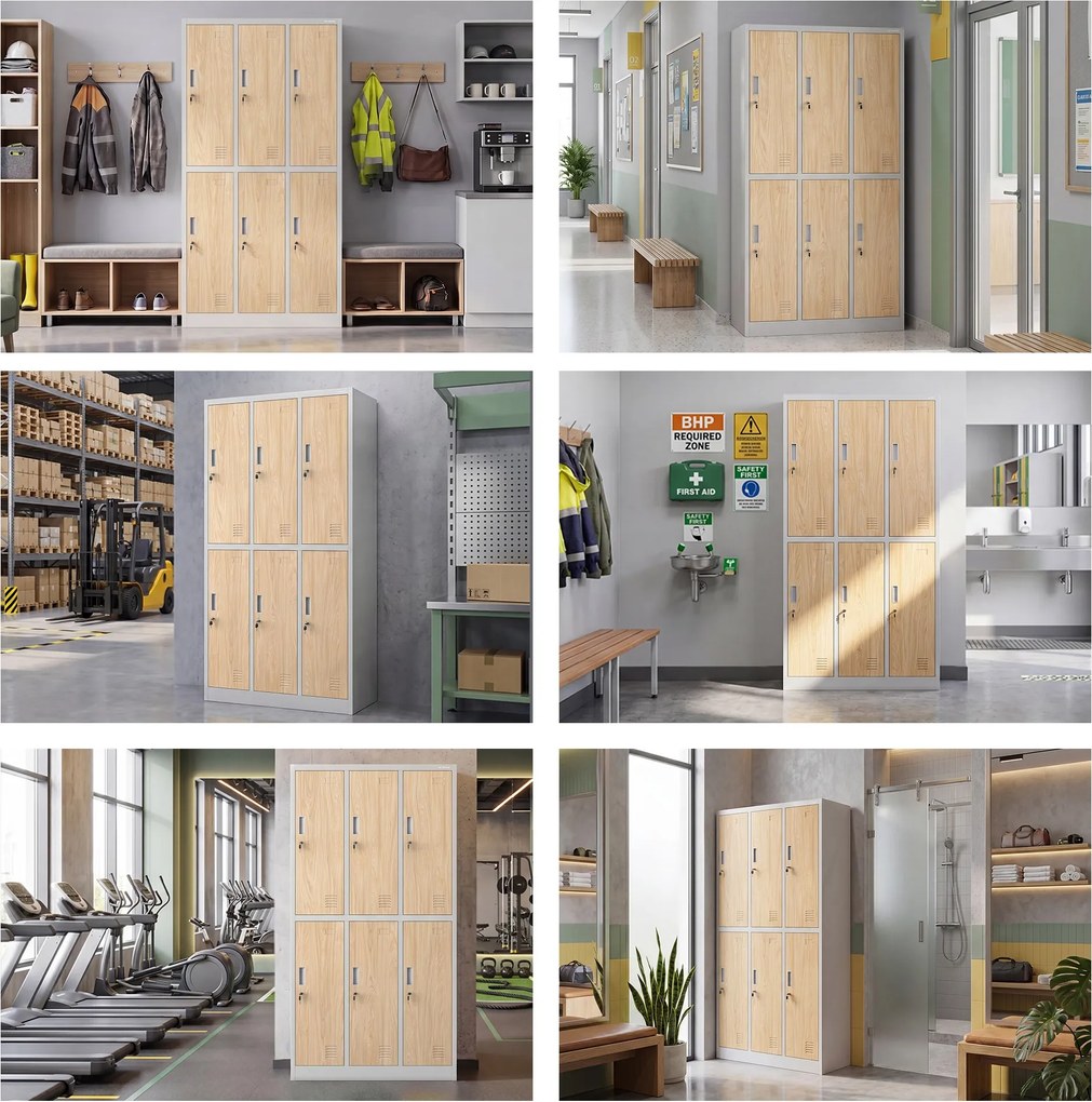 Szafa socjalna ubraniowa 6-drzwiowa szara/dąb sonoma, 900x1850x450 mm: IGOR Eco Design