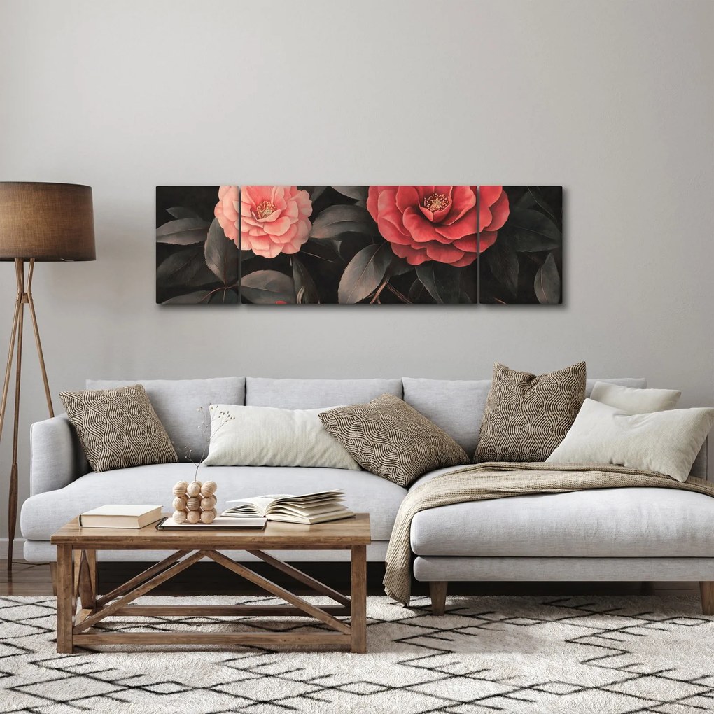 Obraz - Czerwone kwiaty na ciemnym tle (170x50 cm)