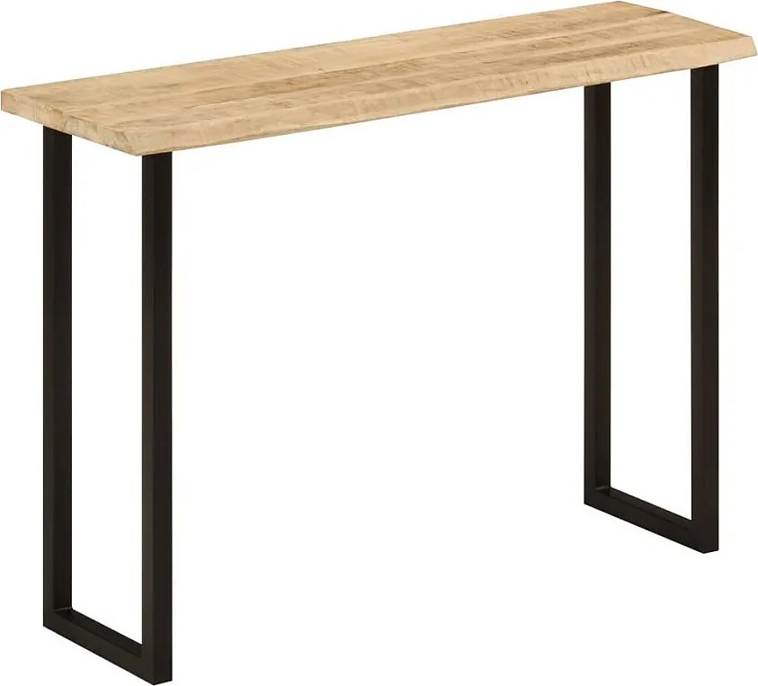 Konsola z litego drewna mango z naturalnym brzegiem 105x33x76 cm z nogami ze stali w stylu industrialnym