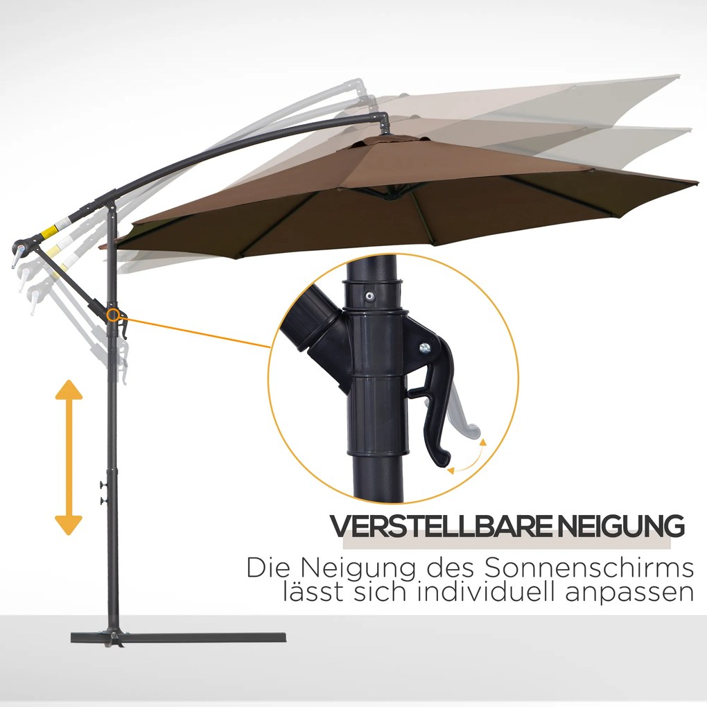 Outsunny Parasol Ogrodowy z Korbką Wodoodporny 3 m x 2,5 m, Stal i Poliester, Kolor Kawa