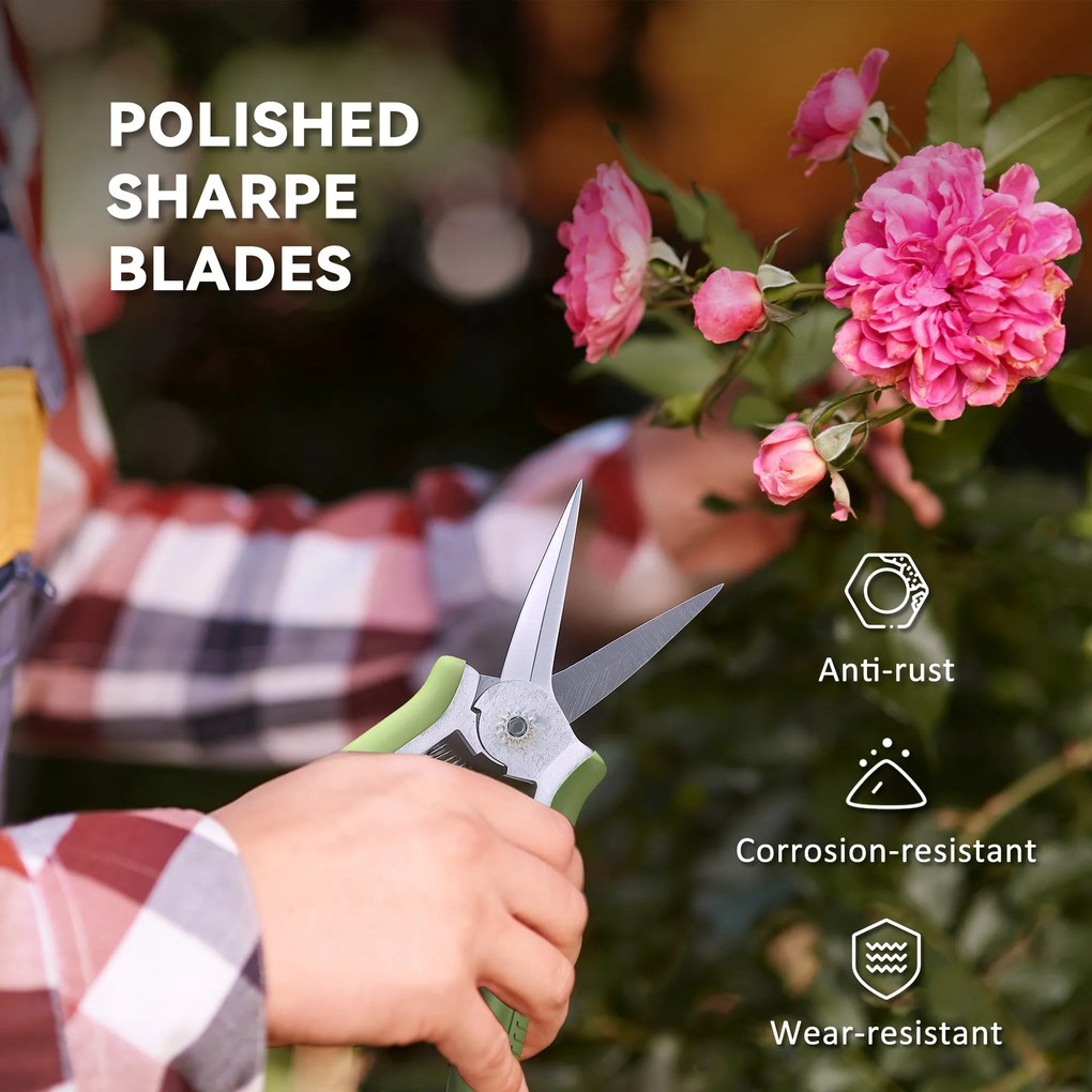 Outsunny Zestaw narzędzi ogrodowych 2 szt. Narzędzia ogrodowe ze stali nierdzewnej z nożycami i sekatorem Zielony+Srebrny