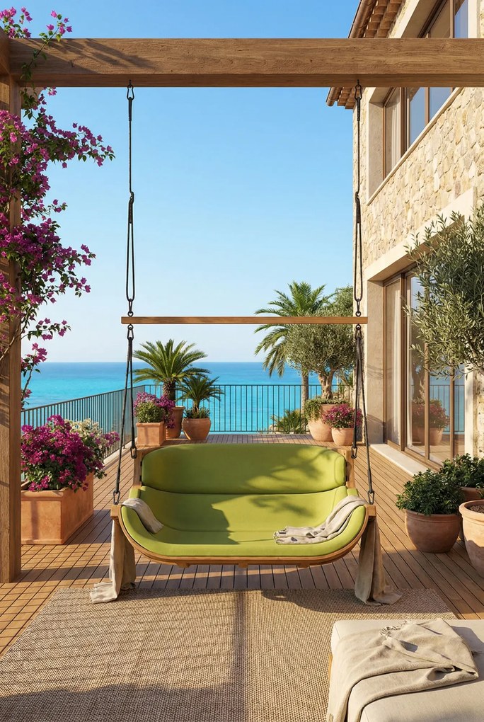 Zielona wisząca huśtawka na taras N2-W22