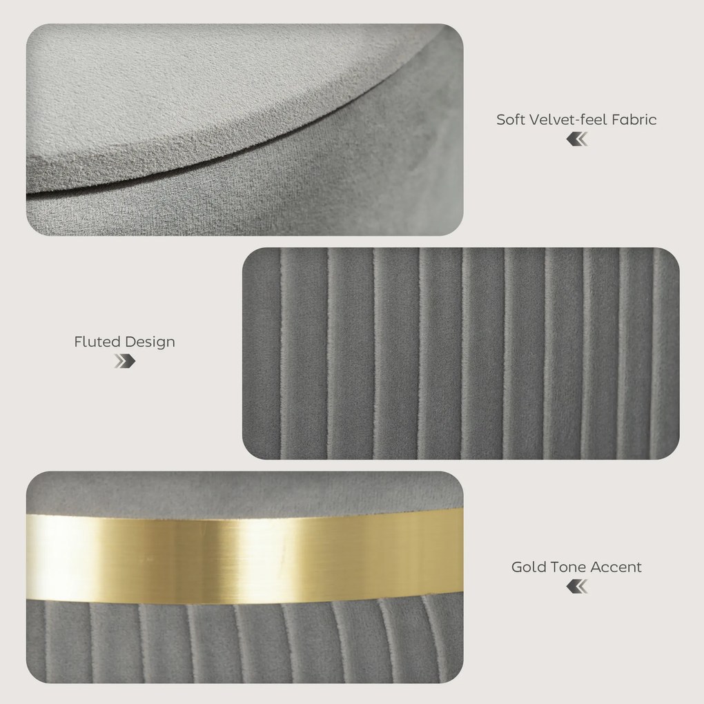 HOMCOM Okrągła Pufa z Przechowalnią, Aksamitny Stołek z Odpinanym Wiekiem, Tapicerowane Siedzisko i Ukryty Schowek, Jasnoszary | Aosom PL