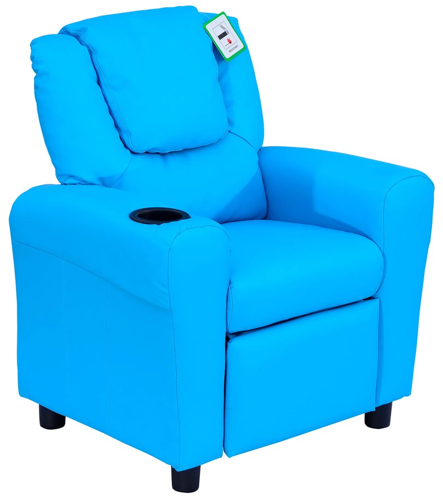 HOMCOM fotel dziecięcy z odchylanym oparciem 62 x 52 x 69 cm rama z litego drewna kolor niebieski