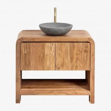 Zestaw Mebli Łazienkowych Z Drewna Vacry Akacja Brąz & Okrągły Szary Cement Ø40 Cm Tarsis & Bezlusterkowiec - Sklum