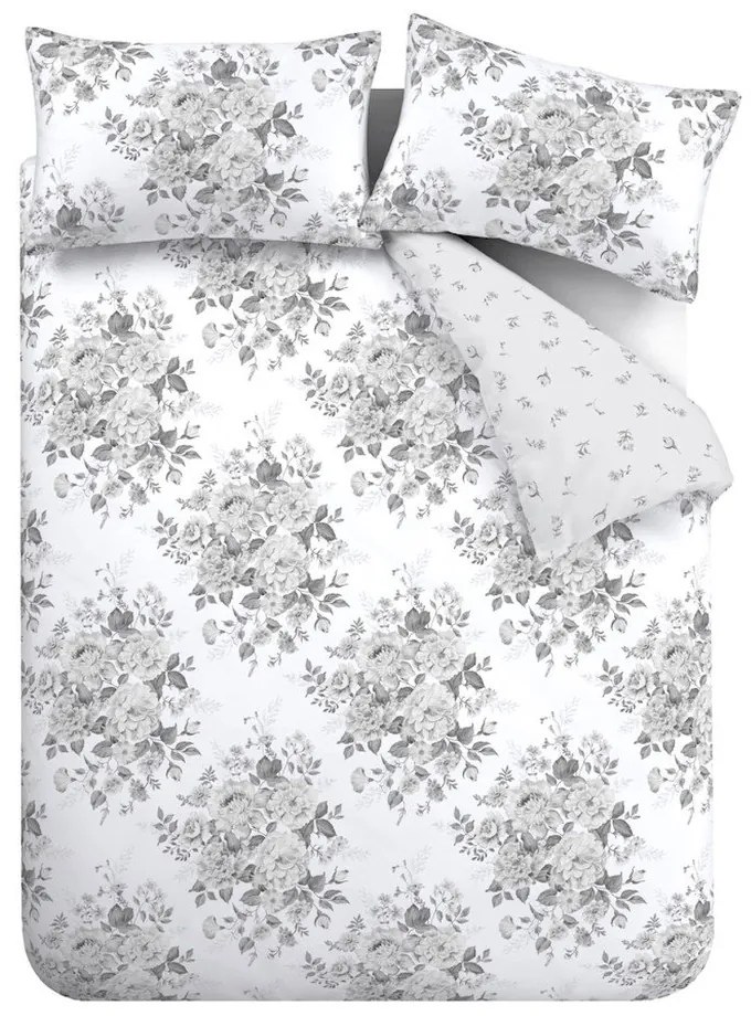 Szara pościel dwuosobowa 230x220 cm Elinda Floral – Catherine Lansfield