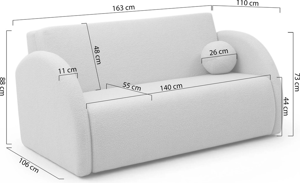 Sofa rozkładana Nubi trzyosobowa 140 cm z pojemnikiem - beżowa boucle Quelle 16