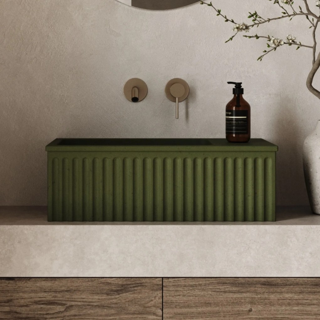 Umywalka betonowa ryflowana nablatowa / wisząca prostokątna 60 x 30 cm WELLE oliwkowa | różne kolory : Kolor - Oliwkowy, Typ montażu - nablatowa