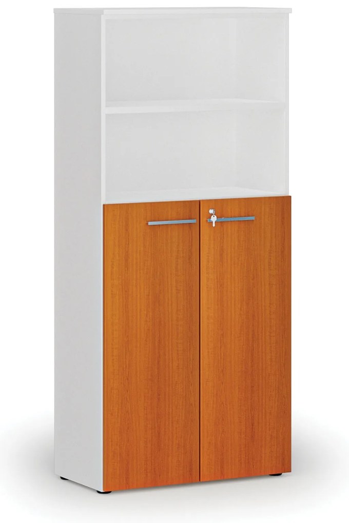Szafa biurowa kombinowana PRIMO WHITE, drzwi na 3 poziomach, 800 x 420 x 1781 mm, biały/wiśnia