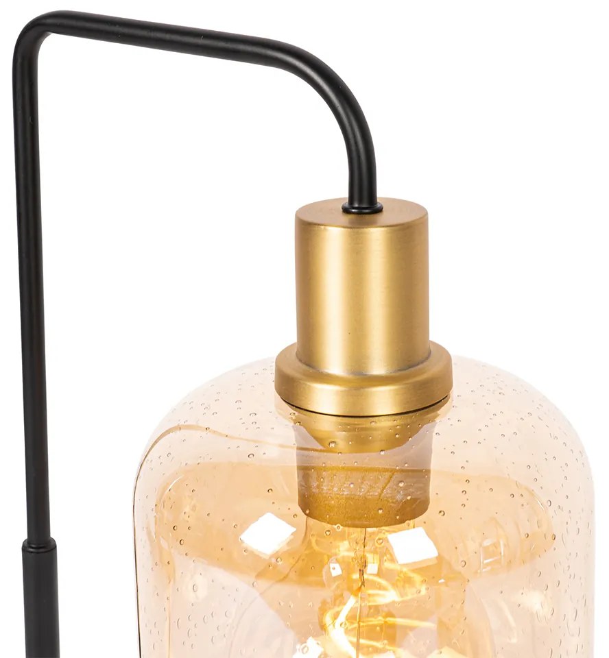 Designerska lampa stołowa czarna z mosiądzem i bursztynowym szkłem - ZuzannaDesignerski Oswietlenie wewnetrzne