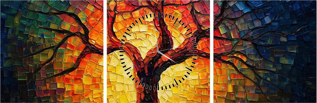 Obraz - Drzewo życia w mozaice (z zegarem) (90x30 cm)